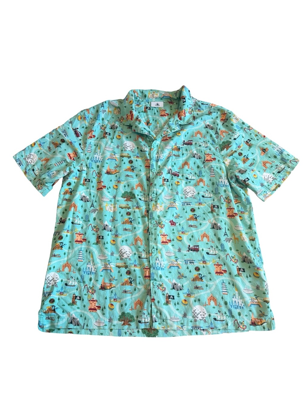 Disney Parks Life World Map Button-Down Shirt Short Sleeve Size XXL 2XL Men's